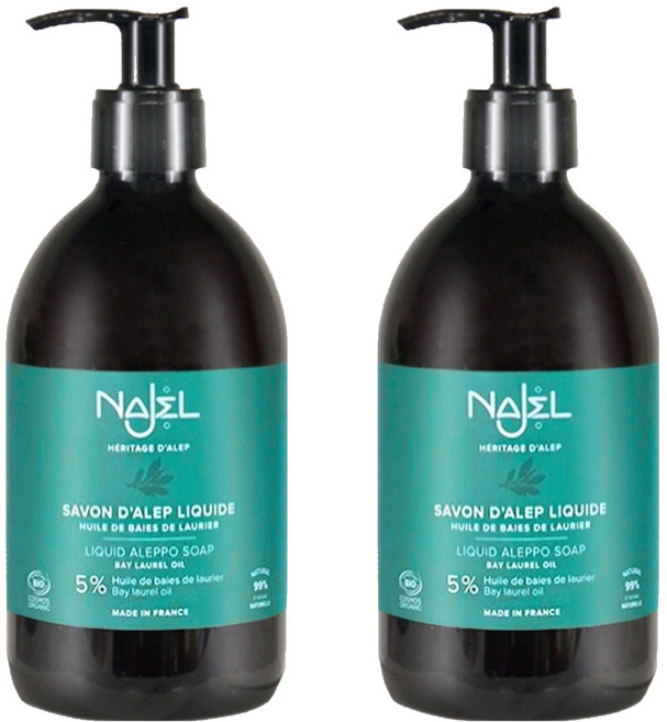 NAJEL 台灣公司貨 有機阿勒坡皂液5%BLO月桂油, 500ml, 2瓶