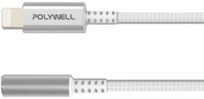 POLYWELL 寶利威爾 Lightning轉3.5mm音源耳機轉接線, PW15-W45-A370, 白色, 1條