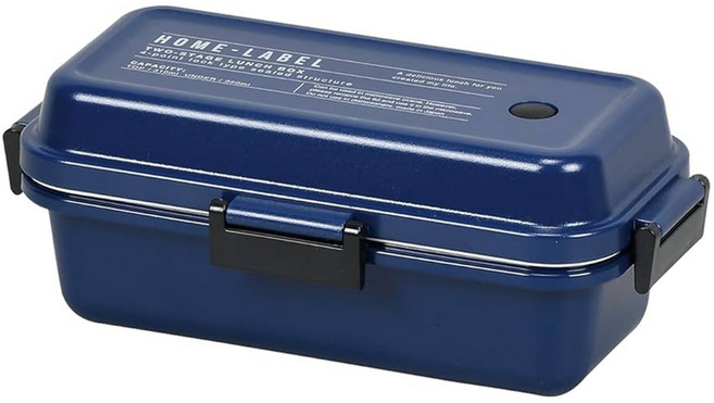 PEARL LIFE 珍珠金屬 長方形便當盒 日本製 Home Label II D-6722 M, 深藍色, 1個