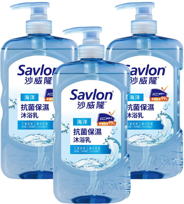 Savlon 沙威隆 抗菌保濕沐浴乳 海洋, 850g, 3瓶