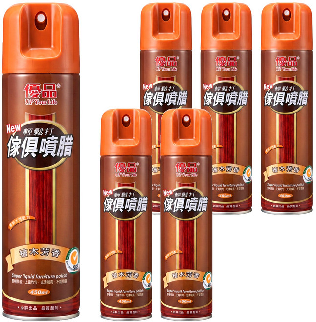 優品 傢俱噴腊 檜木, 450ml, 6瓶