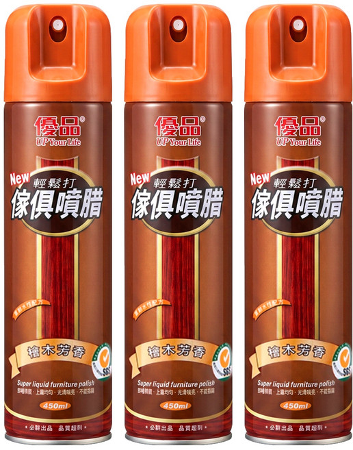 優品 傢俱噴腊 檜木, 450ml, 3瓶