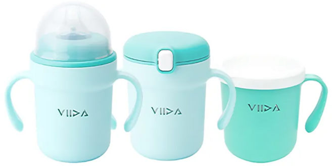 VIIDA Soufflé 三階段抗菌不鏽鋼學習杯組, 330ml, 1組, 湖水綠