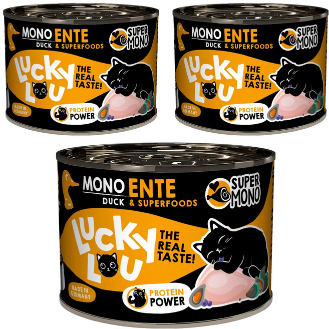 Lucky Lou 特選單一純肉主食罐系列 佐藍苺 + 綠唇貽貝, 200g, 3個, 鴨肉