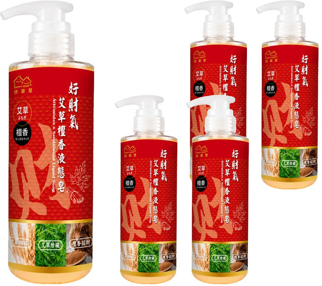 HAPPY HOUSE 快樂屋 好財氣 艾草檀香液態皂, 5個, 500ml