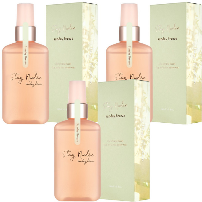 BODYHOLIC STAY NUDY 頭髮和身體噴霧 週日微風, 麝香香氣, 100ml, 3個