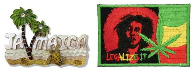 A-ONE 匯旺 牙買加旅遊磁鐵 + 巴布·馬利 雷鬼歌手皮夾徽章 2個 Set 刺繡材質 螺旋刺繡線 聚酯纖維布 台灣製, 綠色 + 黃色 + 紅色