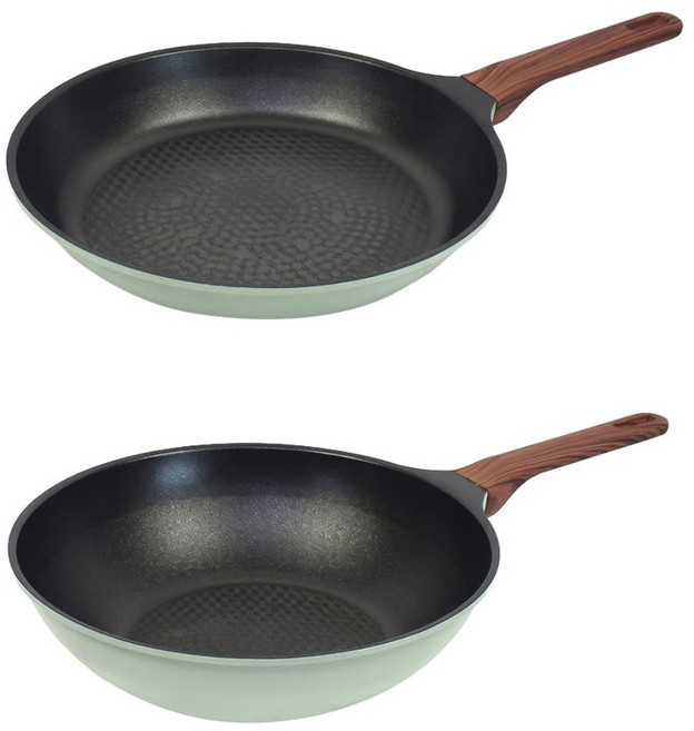 Kitchen-Art Modern系列 IH爐適用 不沾鍋組 2入, 平底鍋28cm + 炒鍋28cm, 綠色, 1組