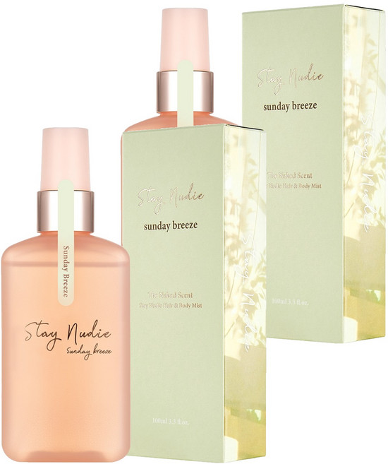 BODYHOLIC STAY NUDY 頭髮和身體噴霧 週日微風, 麝香香氣, 100ml, 2個