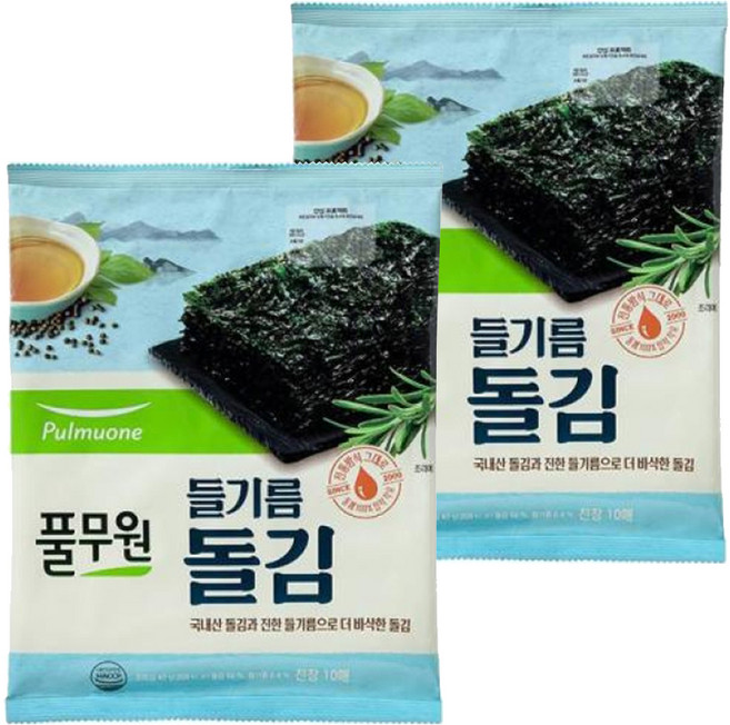Pulmuone 圃美多 韓式紫蘇油海苔, 40g, 2包