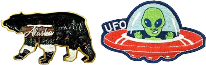 A-ONE 匯旺 阿拉斯加熊磁鐵外星人UFO燙貼組 冰箱裝飾與個性燙貼一次擁有 1組 磁鐵:2.99 x 1.65inches 布藝徽章:3.74 x 2.28inches, 混合顏色