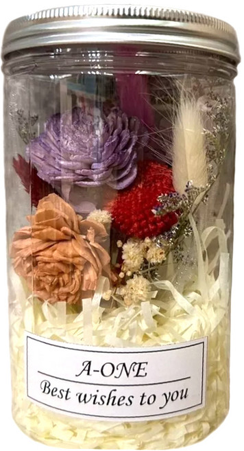 A-ONE 匯旺 永生花 乾燥花 蓪草索拉花罐 焦糖紫索拉玫瑰花/紅色大球花/繡球花 彩色 X款 (無燈) 60g AE-FC24