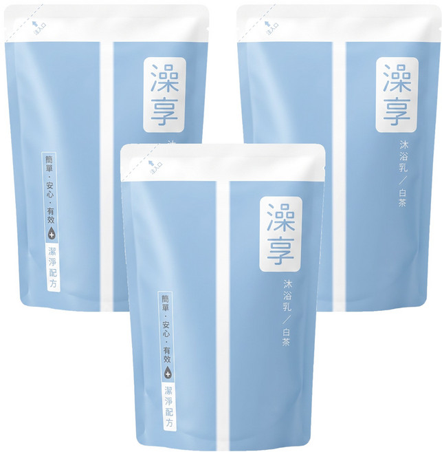 澡享 沐浴乳補充包 白茶, 650g, 3包