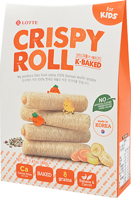 LOTTE 樂天 兒童捲心棒 8支, 香蕉胡蘿蔔味, 40g, 1盒