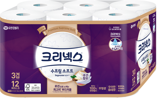 Kleenex 特級棉柔 三層捲筒衛生紙, 27m, 12捲, 1袋