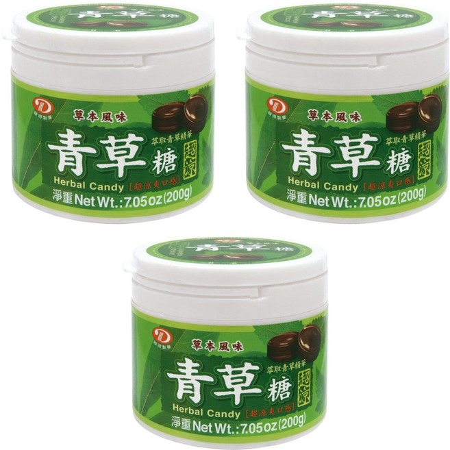 綠得製菓 超涼青草喉糖 綠, 200g, 3罐