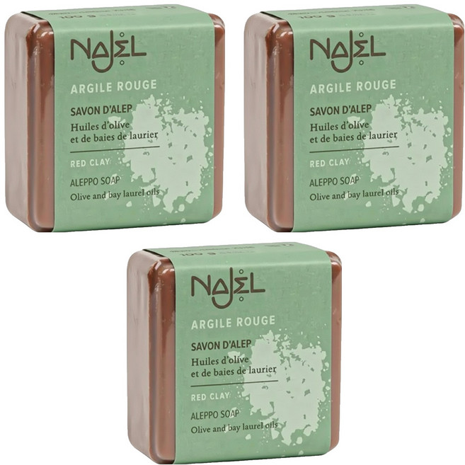 NAJEL 台灣公司貨 阿勒坡手工古皂 紅高嶺土, 100g, 3個