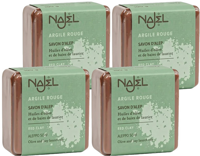 NAJEL 台灣公司貨 阿勒坡手工古皂 紅高嶺土, 100g, 4個
