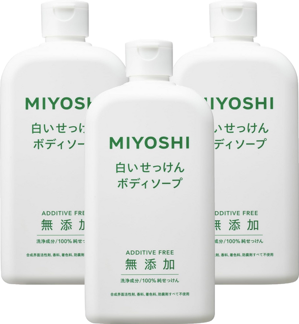MIYOSHI 石鹼 無添加液態皂沐浴乳, 400ml, 3瓶