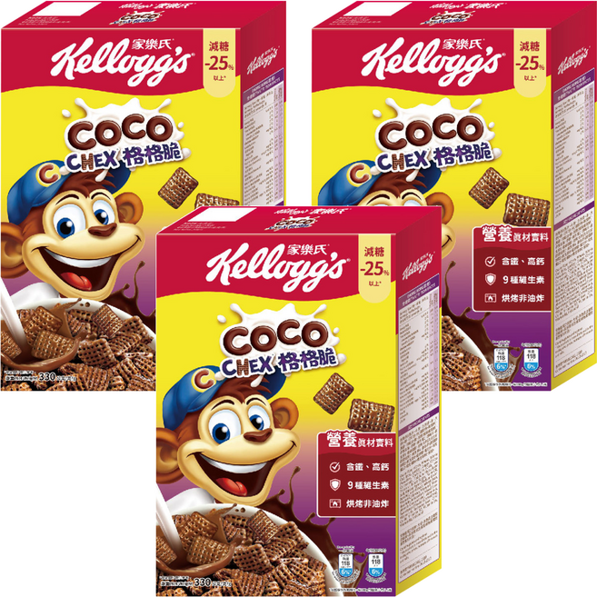 Kellogg's 家樂氏 COCO 可可猴 格格脆, 330g, 3盒