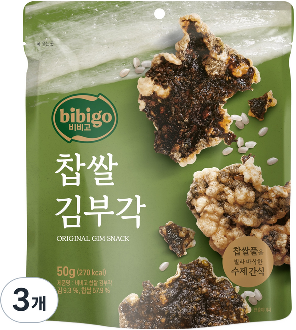 CJ bibigo 韓國產糯米製更酥脆手工糯米海苔脆片, 50g, 3個