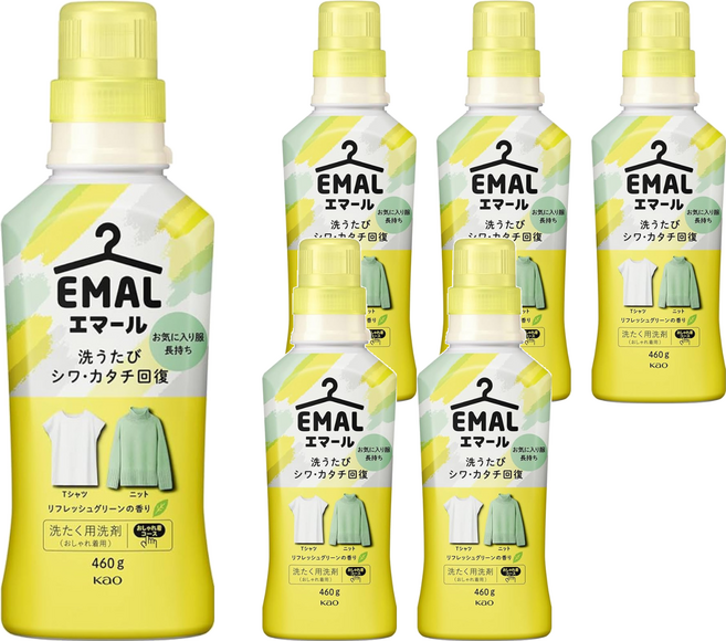 Kao 花王 EMAL 精致洗 精緻衣物專用香氛洗衣精 植物清香 黃色, 460g, 6瓶