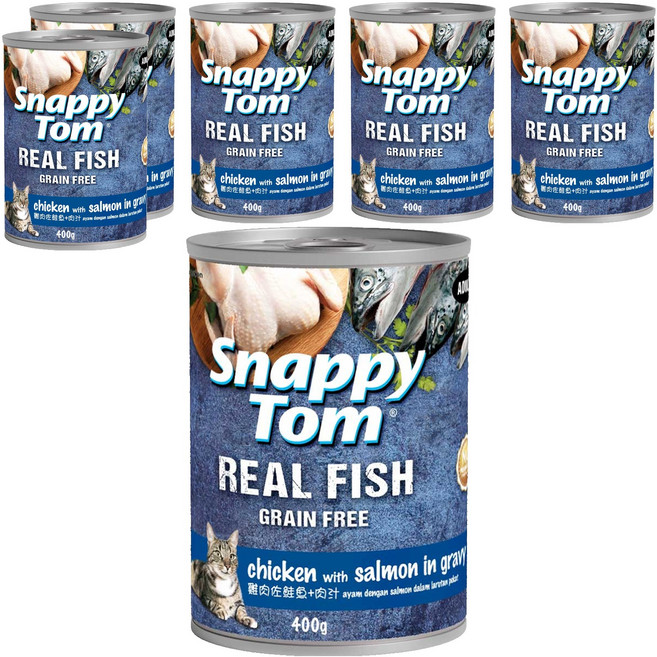 Snappy Tom 幸福貓 無穀大貓罐, 雞肉佐鮭魚 + 肉汁, 400g, 6罐