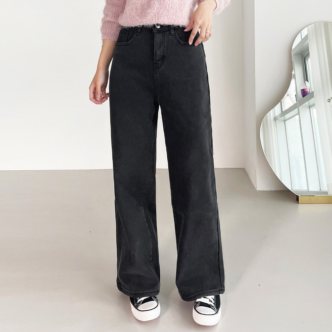 jalbba jean 女款絨毛內刷毛後鬆緊帶直筒牛仔褲