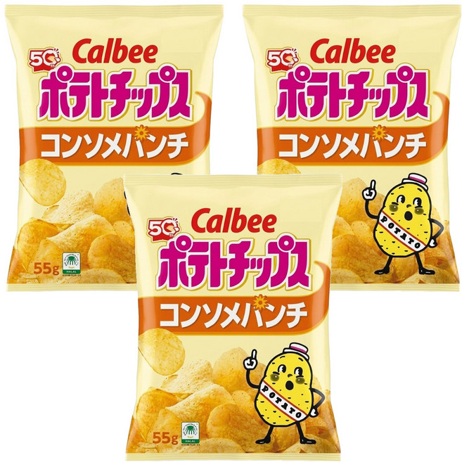 Calbee 卡樂比 Potato Chips 卡樂先生 洋芋片 清湯風味, 55g, 3包