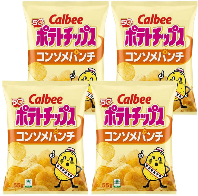 Calbee 卡樂比 Potato Chips 卡樂先生 洋芋片 清湯風味, 55g, 4包