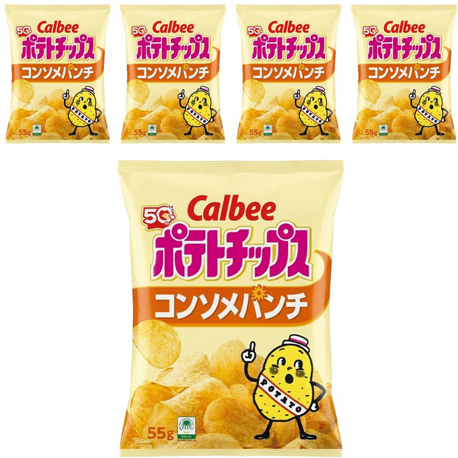 Calbee 卡樂比 Potato Chips 卡樂先生 洋芋片 清湯風味, 55g, 5包