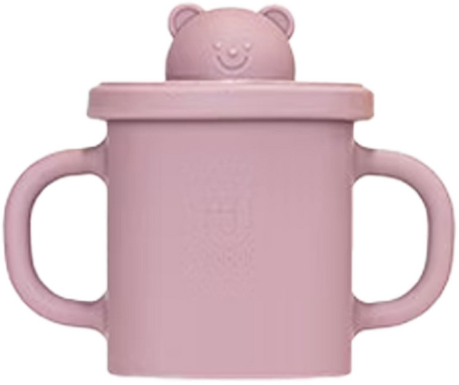 MODU'I BLUEMAMA 幼兒鉑金矽膠熊熊水杯零食杯 DD-A002-02 杯蓋 4.5 x 9 cm 杯身 8.6 x 14 cm 220g 350ml, 玫瑰粉, 1個