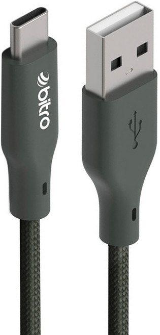 bitro USB-A-USB-C 柔韌編織傳輸快充線, 1.2m, 松煙灰, 1條