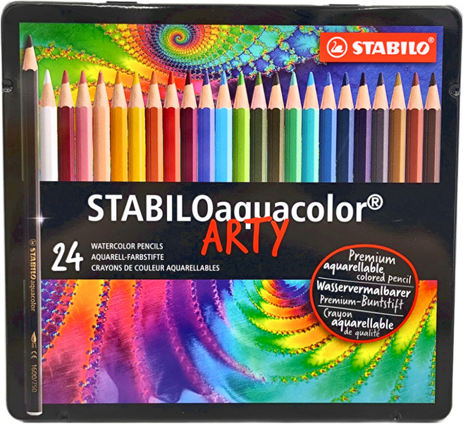 STABILO 思筆樂 aquacolor ARTY 水彩樂 水溶性色鉛筆鐵盒 ST1624-5, 24色, 1盒