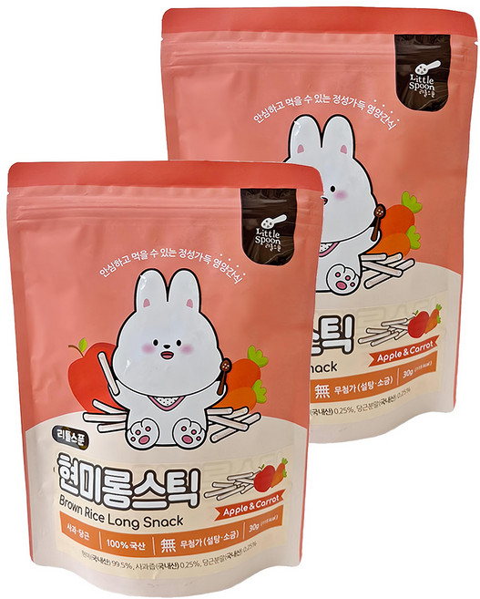 Little Spoon 韓國小湯匙 寶寶長棒棒米餅 5個月以上, 蘋果胡蘿蔔, 30g, 2包