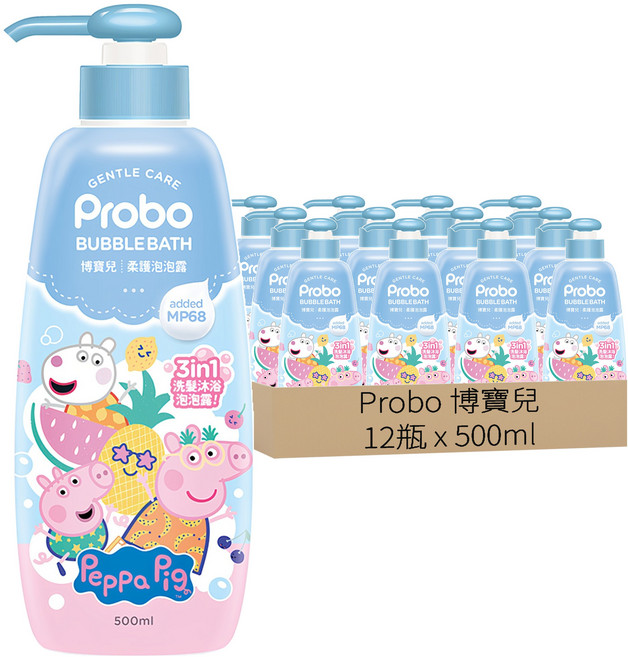 Probo 博寶兒 柔護泡泡露 佩佩豬, 500ml, 12瓶
