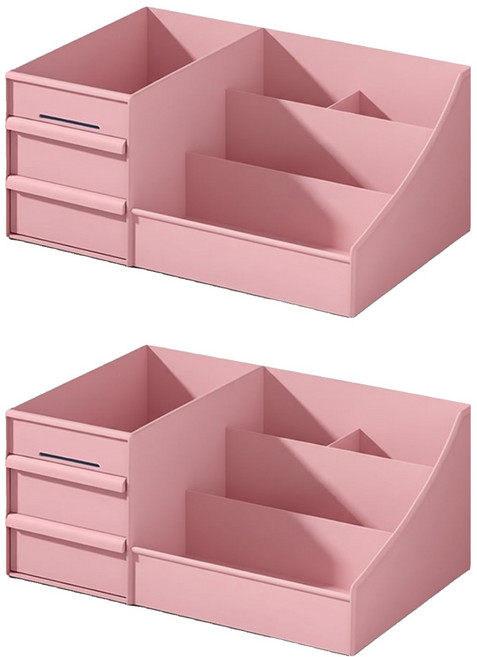 小麥購物 3層抽屜式桌上化妝品文具飾品收納盒 L2423, 2個, 北歐粉