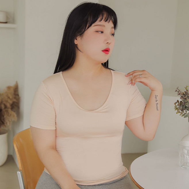 GLAM GONGGAM 休憩莫代爾內衣式上衣 內建胸墊發熱短袖T恤