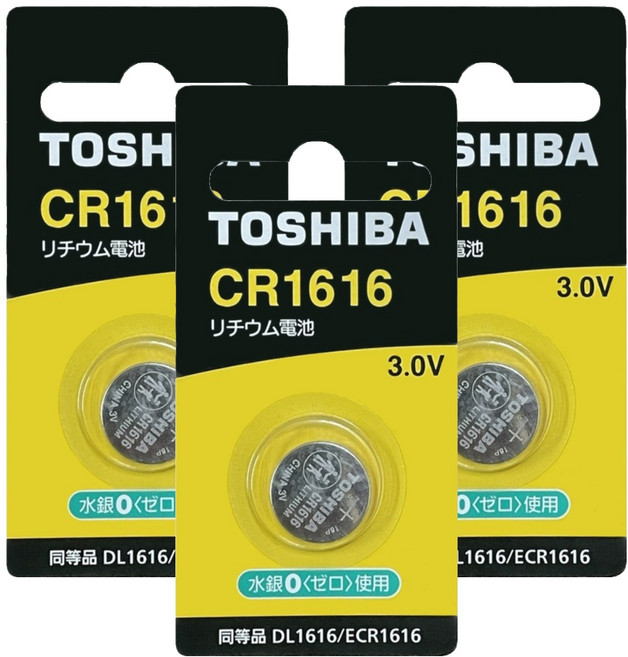 TOSHIBA 東芝 鈕扣電池 CR1616, 1入, 3個