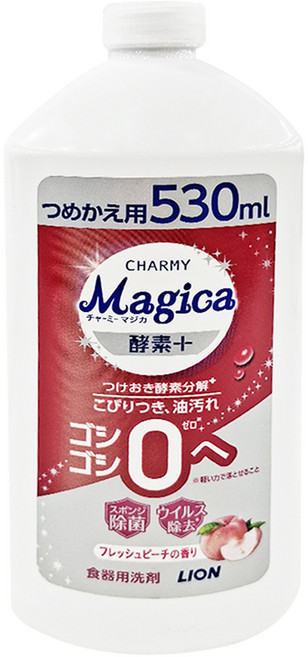 LION 獅王 CHARMY Magica 台灣公司貨 洗碗精 鮮桃, 530ml, 1瓶