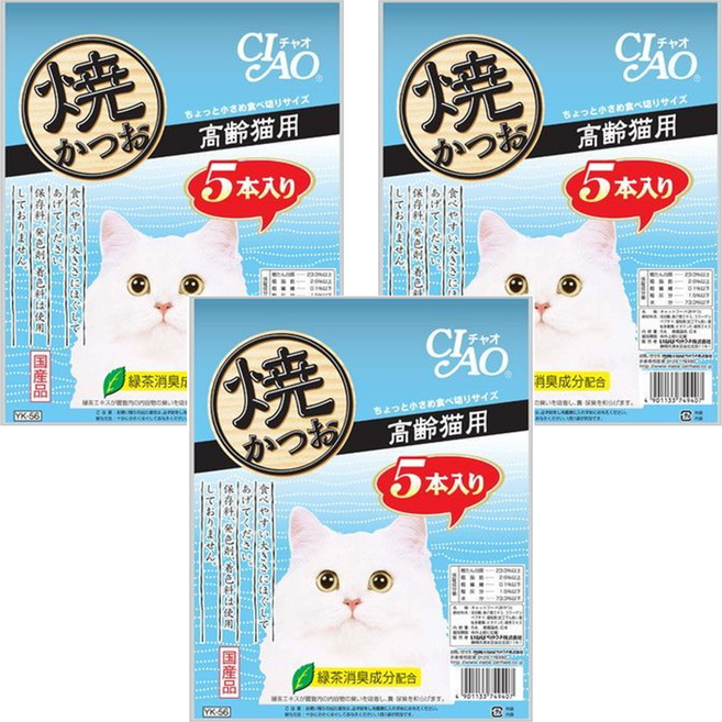 INABA CIAO 宗田鰹燒魚柳條 高齡貓, 海鮮, 110g, 3袋