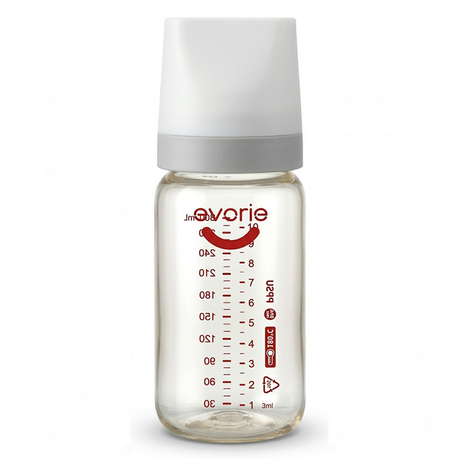 evorie 愛得利 PPSU寬口徑奶瓶 EA-210 6個月以上, 白色 + 透明, 300ml, 1個
