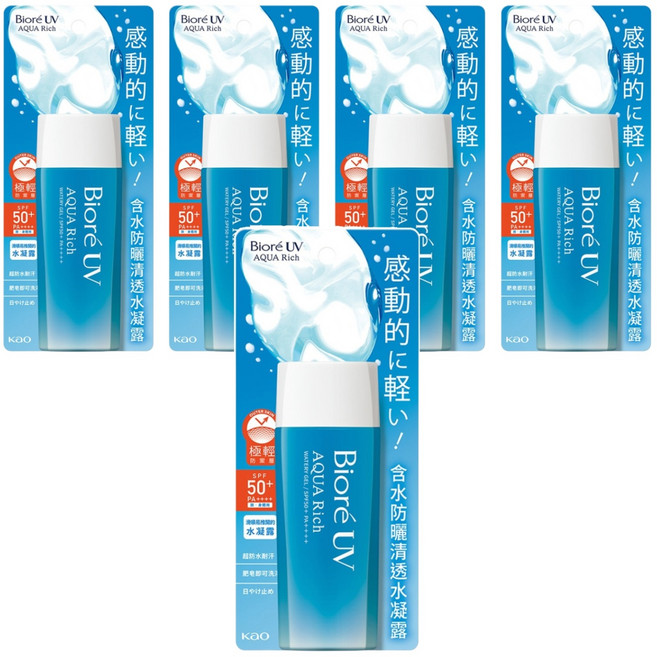 biore 蜜妮 台灣公司貨 含水防曬清透水凝露 spf50+ pa++++, 90ml, 5瓶