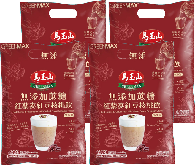 馬玉山 無添加蔗糖紅藜麥紅豆核桃飲, 360g, 4袋