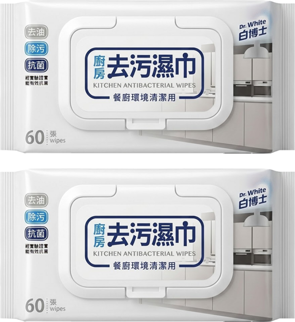 Dr.White 白博士 廚房去污濕巾, 60張, 2包