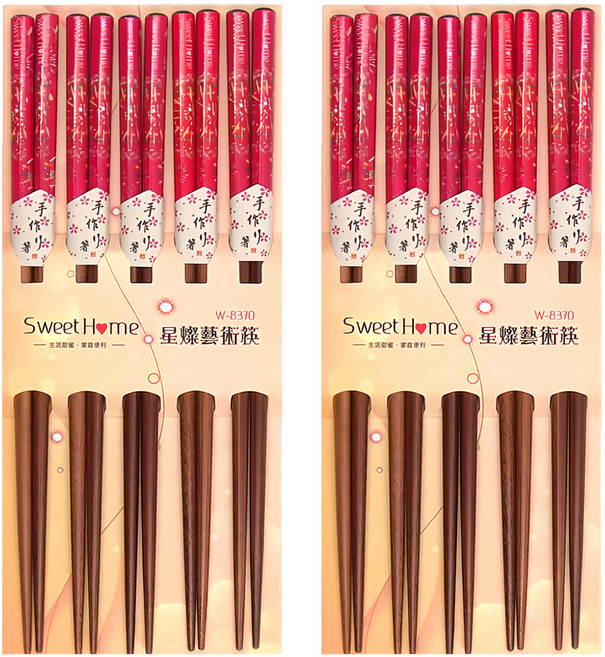 台灣 Sweet Home 星燦藝術筷, 紅色, 5雙筷子, 2組