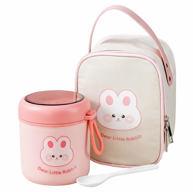 小熊萌兔手提保溫湯罐 餐具 + 餐袋, 500ml, 萌兔, 1套
