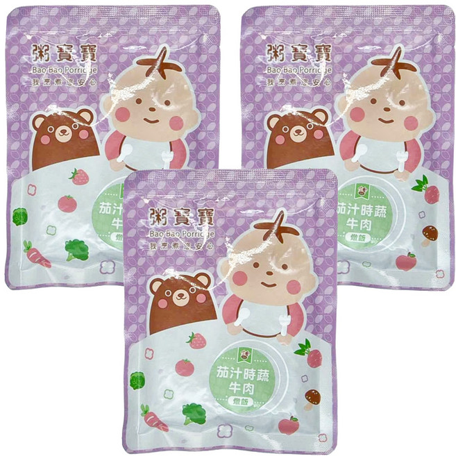 粥寶寶 茄汁時蔬牛肉燉飯 1歲以上, 150g, 3包