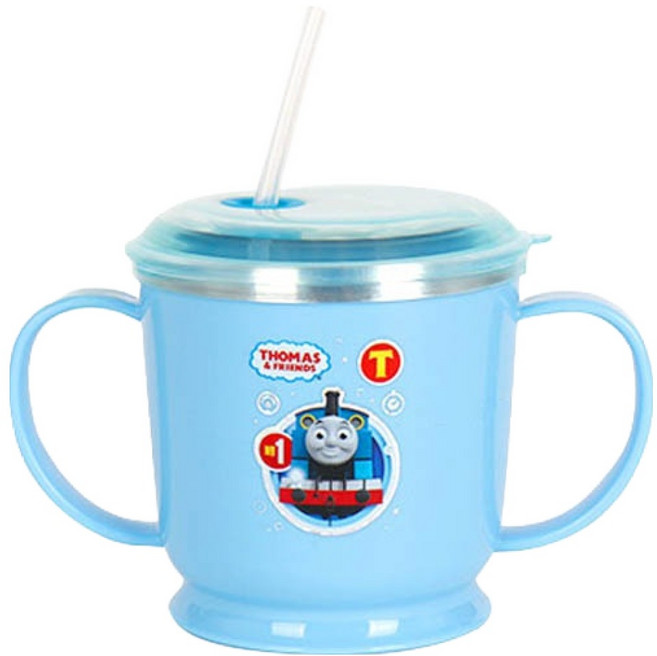 THOMAS&FRIENDS 湯瑪士小火車 防漏不鏽鋼雙耳吸管杯 K0046, 藍色, 250ml, 1個