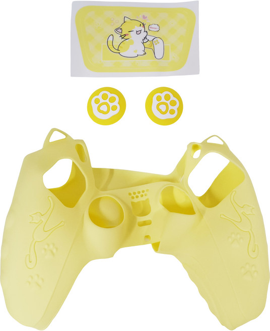 PS5手柄貓咪矽膠套 3合一, PS-Z502, 黃色, 1套